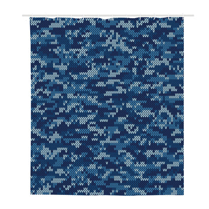 Blue Camouflage Knitted Pattern Print Polyester Shower Curtain