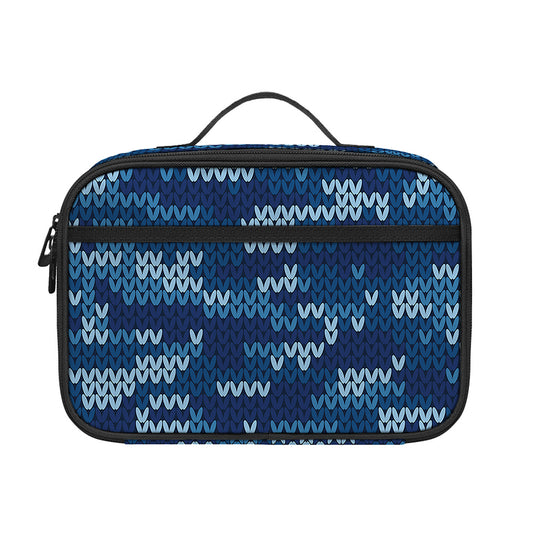 Blue Camouflage Knitted Pattern Print Portable Lunch Bag