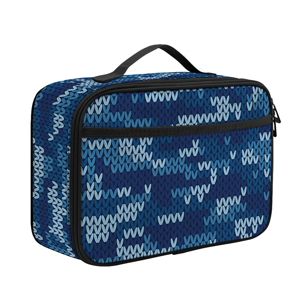 Blue Camouflage Knitted Pattern Print Portable Lunch Bag