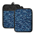 Blue Camouflage Knitted Pattern Print Pot Holders With Pocket