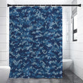 Blue Camouflage Knitted Pattern Print Premium Shower Curtain