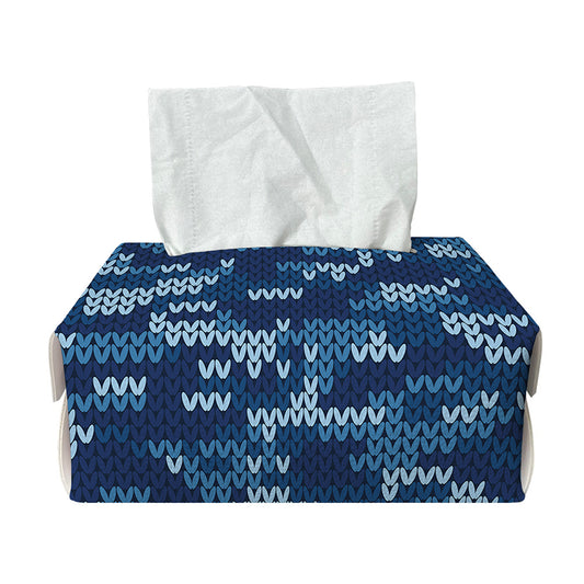 Blue Camouflage Knitted Pattern Print Rectangle Tissue Box Cover