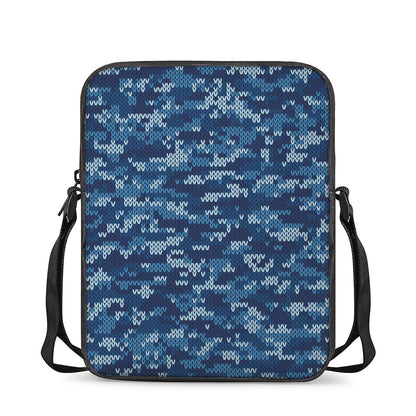 Blue Camouflage Knitted Pattern Print Rectangular Crossbody Bag