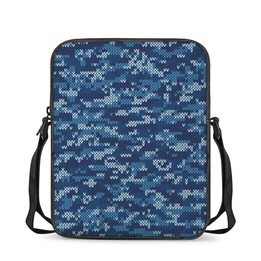 Blue Camouflage Knitted Pattern Print Rectangular Crossbody Bag