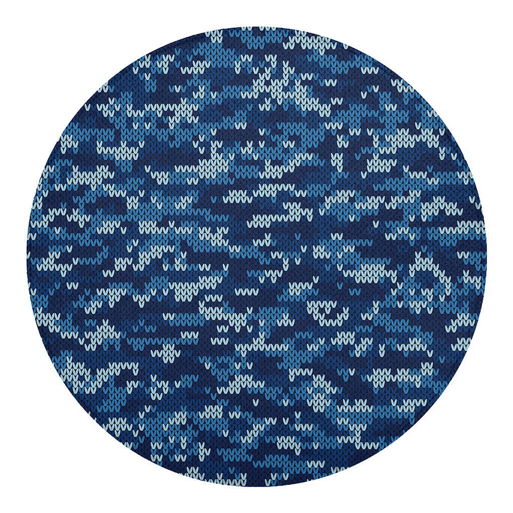 Blue Camouflage Knitted Pattern Print Round Blanket