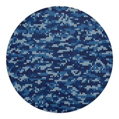 Blue Camouflage Knitted Pattern Print Round Blanket