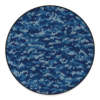 Blue Camouflage Knitted Pattern Print Round Floor Mat