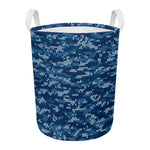 Blue Camouflage Knitted Pattern Print Round Laundry Basket