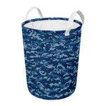 Blue Camouflage Knitted Pattern Print Round Laundry Basket