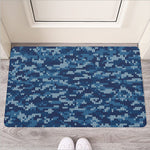 Blue Camouflage Knitted Pattern Print Rubber Doormat