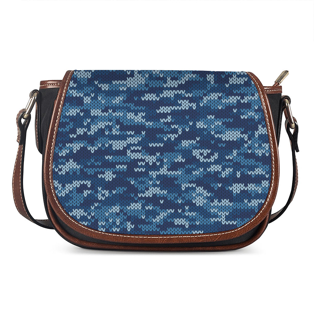 Blue Camouflage Knitted Pattern Print Saddle Bag