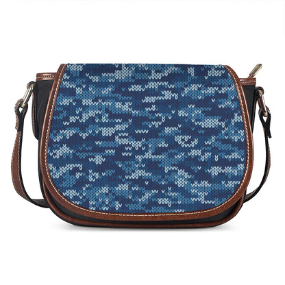 Blue Camouflage Knitted Pattern Print Saddle Bag