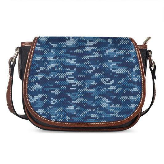Blue Camouflage Knitted Pattern Print Saddle Bag