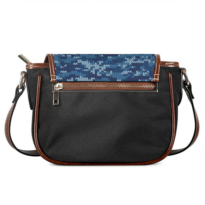 Blue Camouflage Knitted Pattern Print Saddle Bag