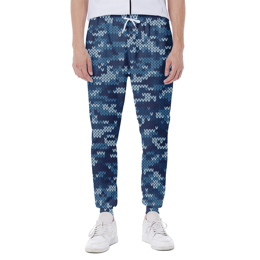 Blue Camouflage Knitted Pattern Print Scuba Joggers
