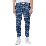 Blue Camouflage Knitted Pattern Print Scuba Joggers