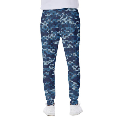 Blue Camouflage Knitted Pattern Print Scuba Joggers