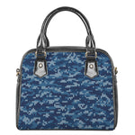 Blue Camouflage Knitted Pattern Print Shoulder Handbag
