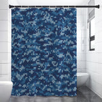 Blue Camouflage Knitted Pattern Print Shower Curtain