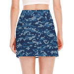 Blue Camouflage Knitted Pattern Print Side Slit Mini Skirt