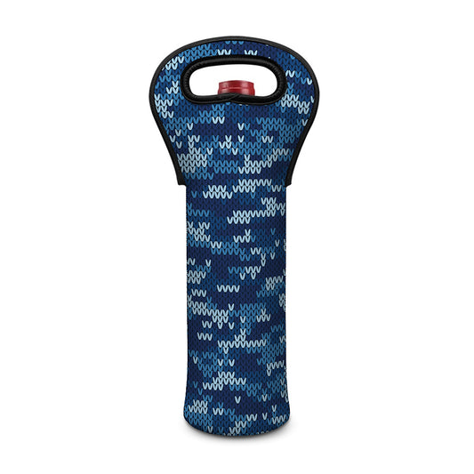 Blue Camouflage Knitted Pattern Print Single Neoprene Wine Tote