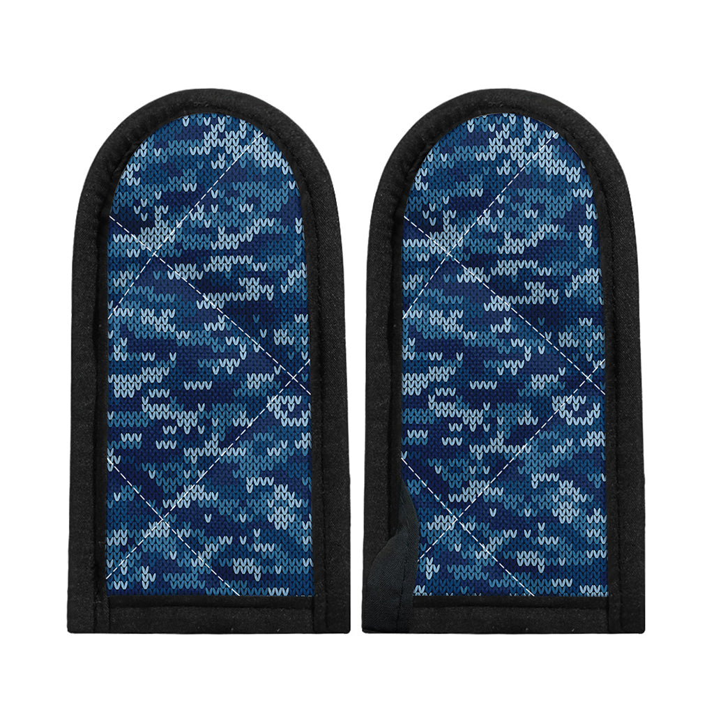 Blue Camouflage Knitted Pattern Print Skillet Handle Cover
