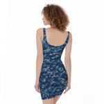 Blue Camouflage Knitted Pattern Print Sleeveless Bodycon Dress