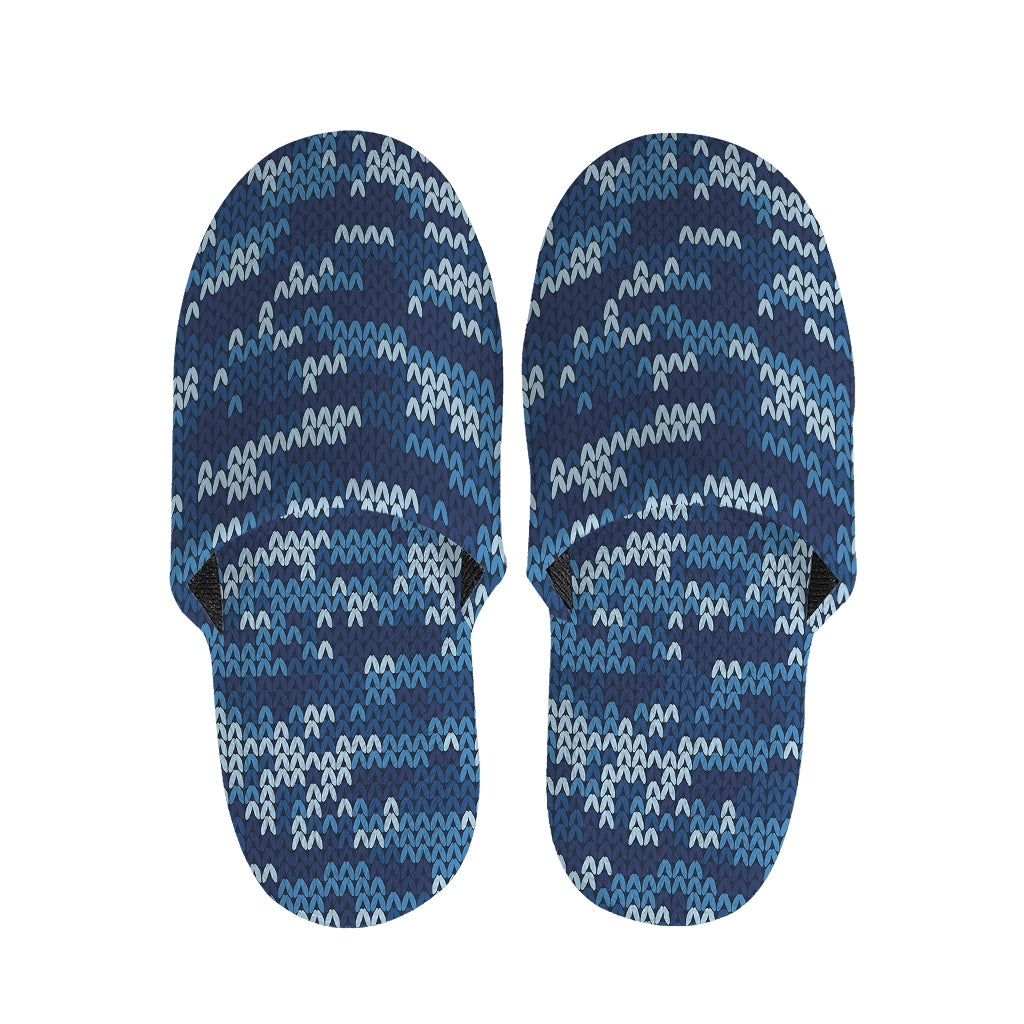 Blue Camouflage Knitted Pattern Print Slippers