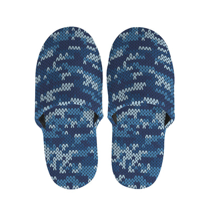 Blue Camouflage Knitted Pattern Print Slippers