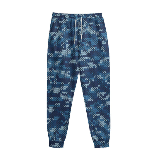 Blue Camouflage Knitted Pattern Print Sweatpants