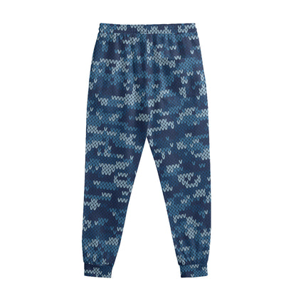 Blue Camouflage Knitted Pattern Print Sweatpants