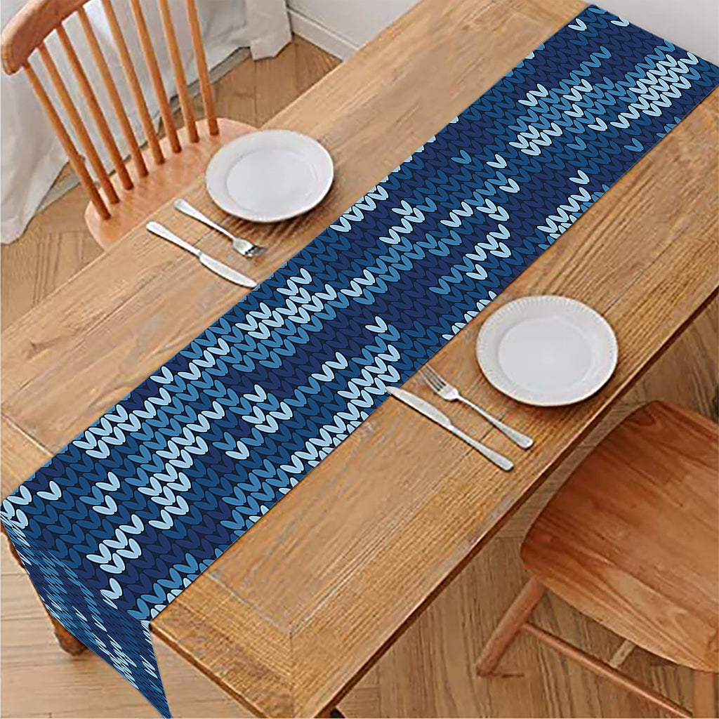 Blue Camouflage Knitted Pattern Print Table Runner