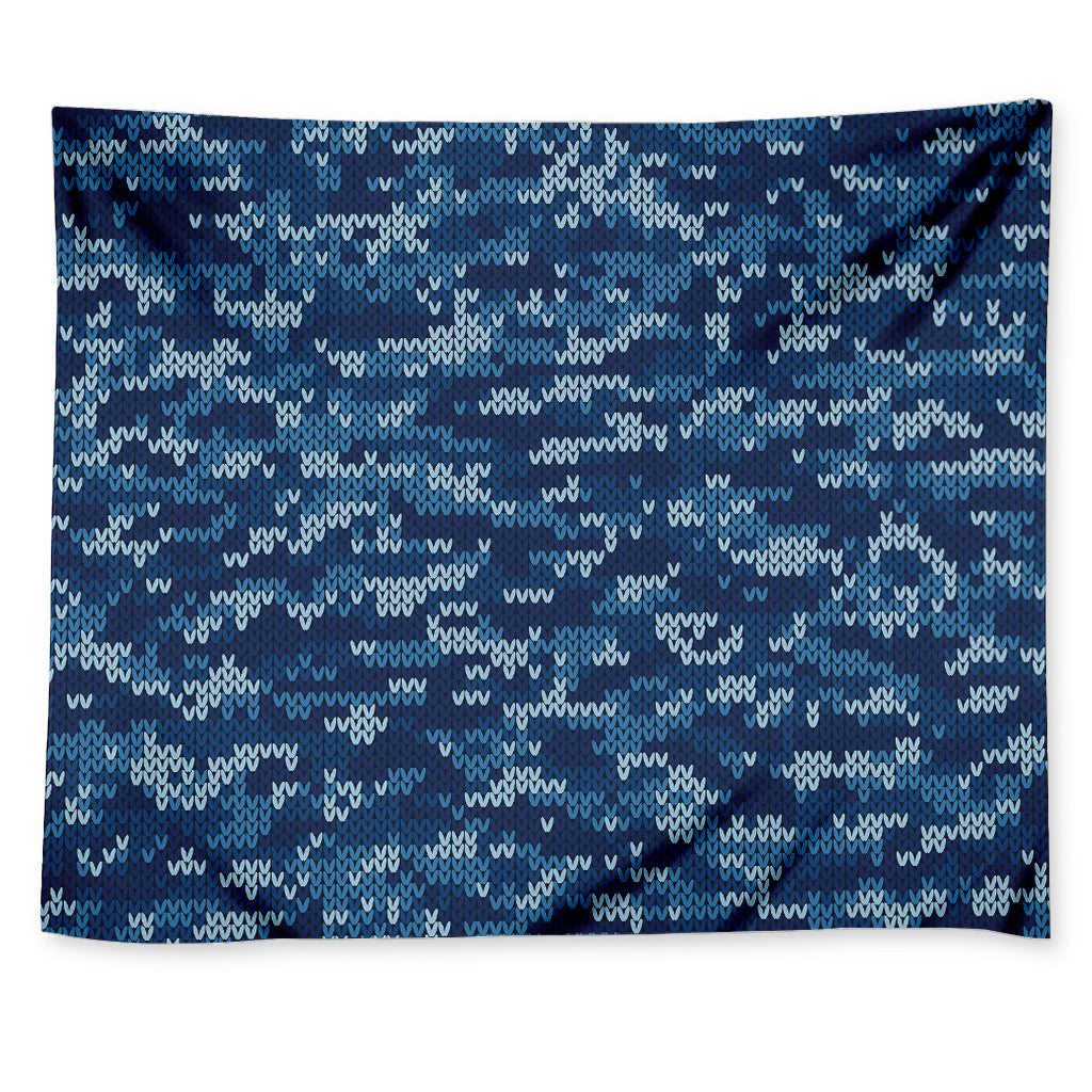 Blue Camouflage Knitted Pattern Print Tapestry
