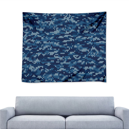 Blue Camouflage Knitted Pattern Print Tapestry