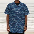 Blue Camouflage Knitted Pattern Print Textured Short Sleeve Shirt