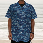 Blue Camouflage Knitted Pattern Print Textured Short Sleeve Shirt