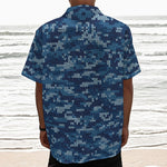 Blue Camouflage Knitted Pattern Print Textured Short Sleeve Shirt