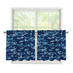 Blue Camouflage Knitted Pattern Print Tier Curtains