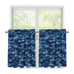 Blue Camouflage Knitted Pattern Print Tier Curtains