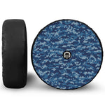 Blue Camouflage Knitted Pattern Print Tire Cover With Camera Hole