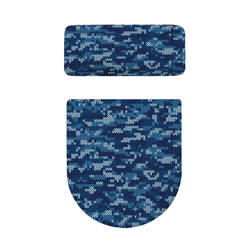 Blue Camouflage Knitted Pattern Print Toilet Lid And Tank Cover Set