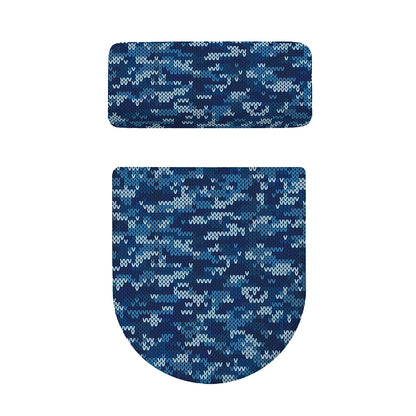 Blue Camouflage Knitted Pattern Print Toilet Lid And Tank Cover Set