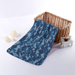 Blue Camouflage Knitted Pattern Print Towel
