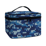 Blue Camouflage Knitted Pattern Print Travel Makeup Bag