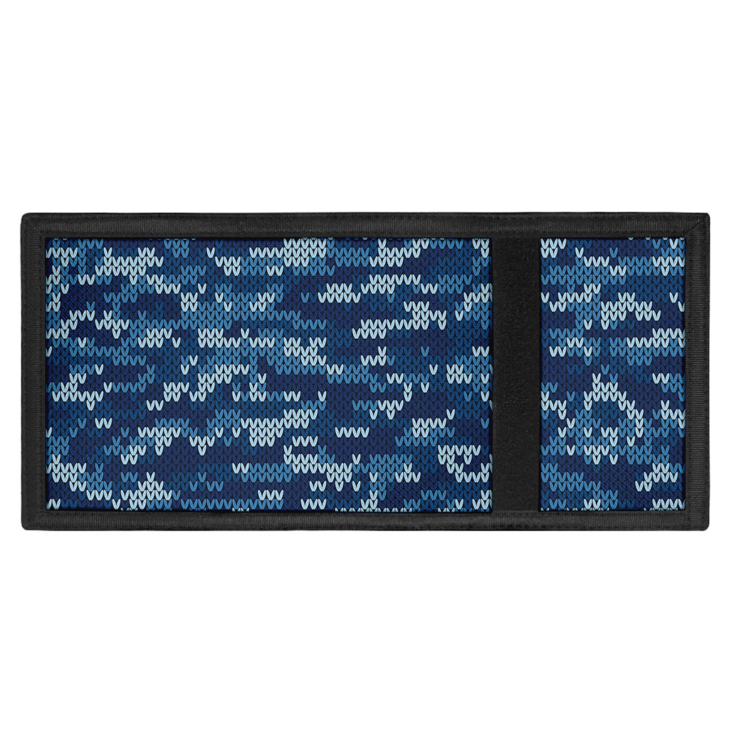 Blue Camouflage Knitted Pattern Print Trifold Wallet