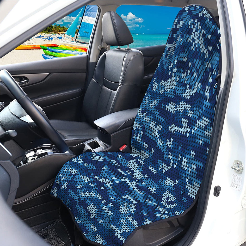 Blue Camouflage Knitted Pattern Print Waterproof Car Seat Cover