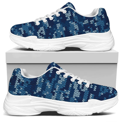 Blue Camouflage Knitted Pattern Print White Chunky Shoes