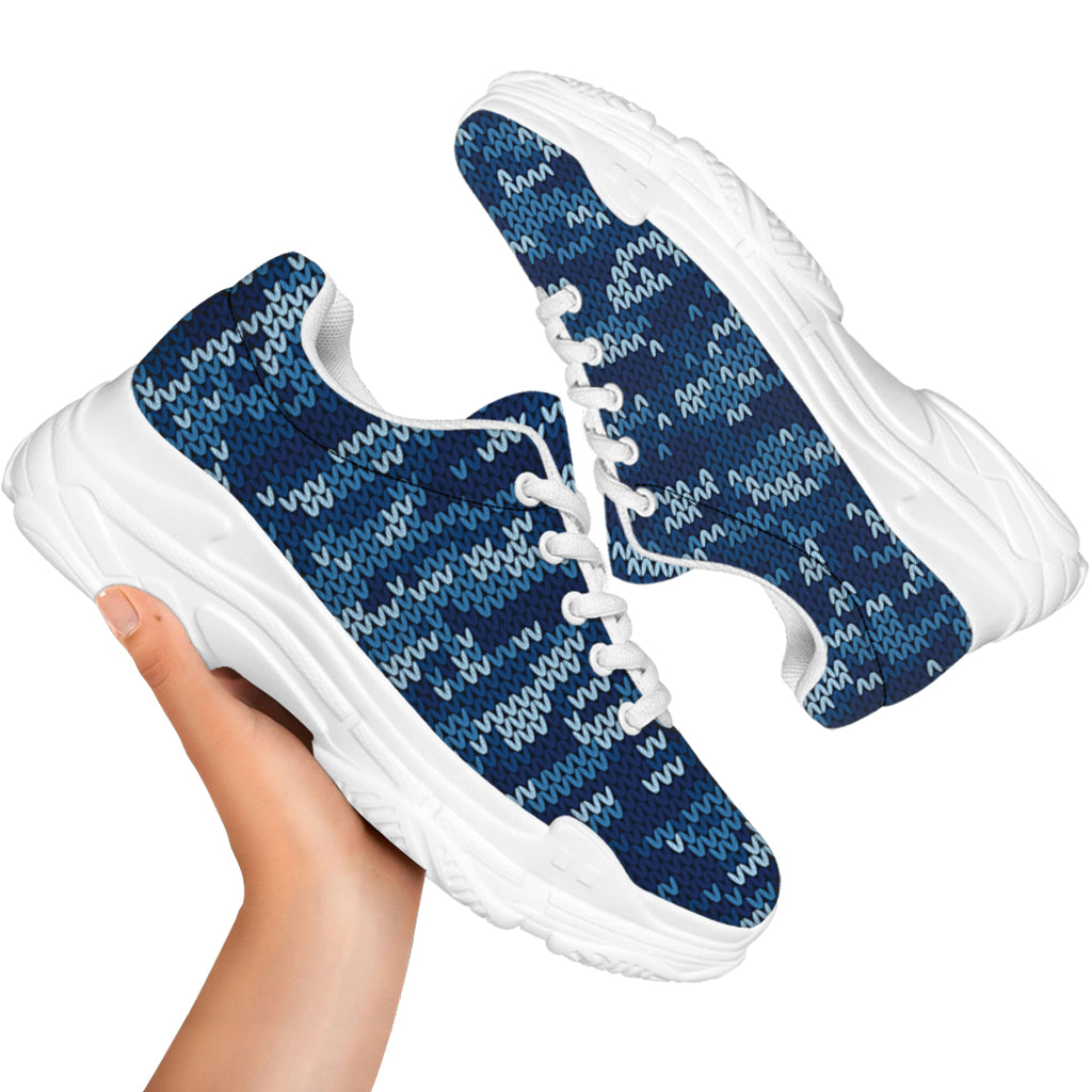 Blue Camouflage Knitted Pattern Print White Chunky Shoes