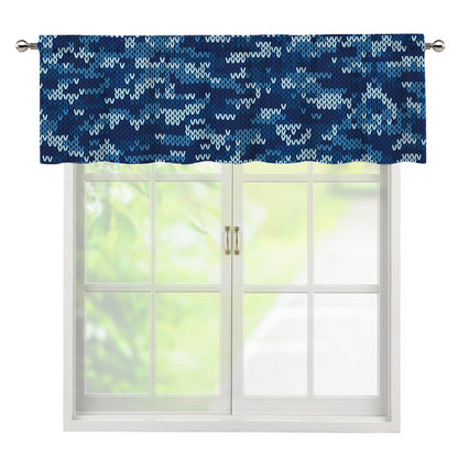 Blue Camouflage Knitted Pattern Print Window Valance