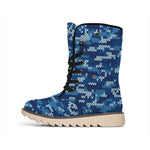 Blue Camouflage Knitted Pattern Print Winter Boots